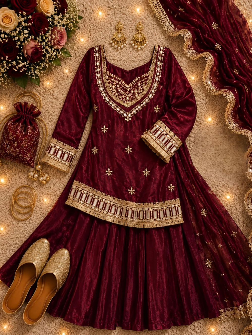 The Royal Maroon Velvet Sharara Set