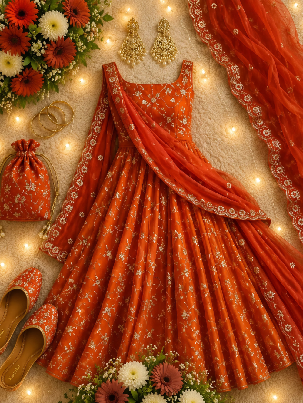 The Royal Rust Orange Silk Anarkali Set
