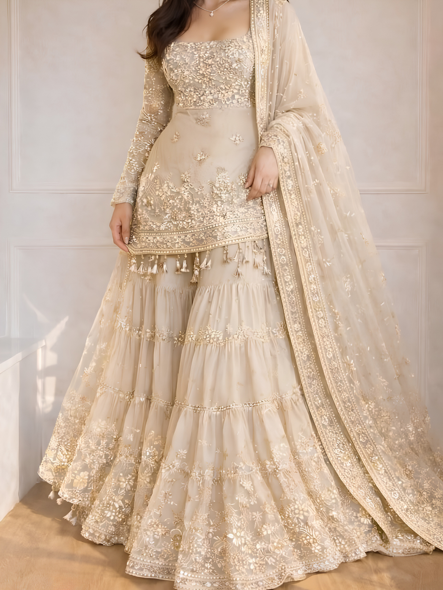 The Imperial Ivory Embellished Sharara Set