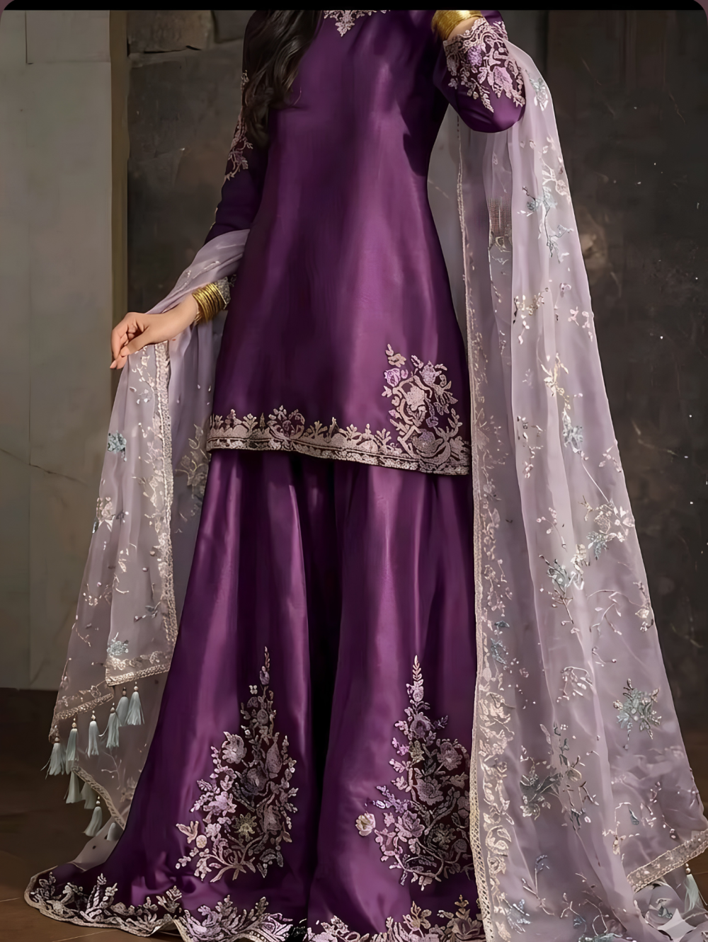 The Royal Deep Purple Silk Sharara Set