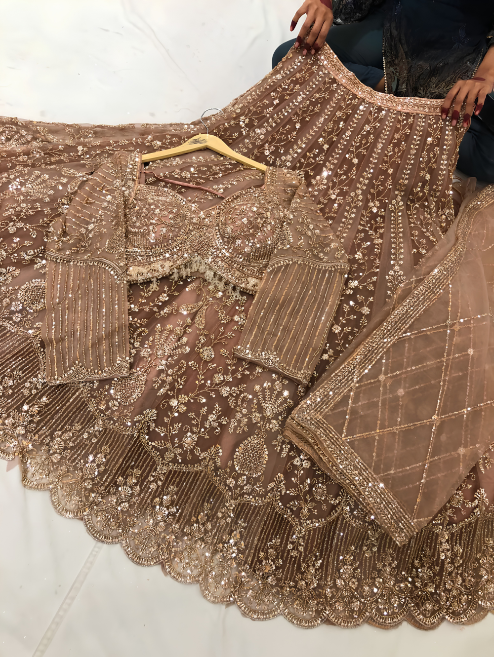 The Royal Taupe Gold Sequinned Lehenga Set